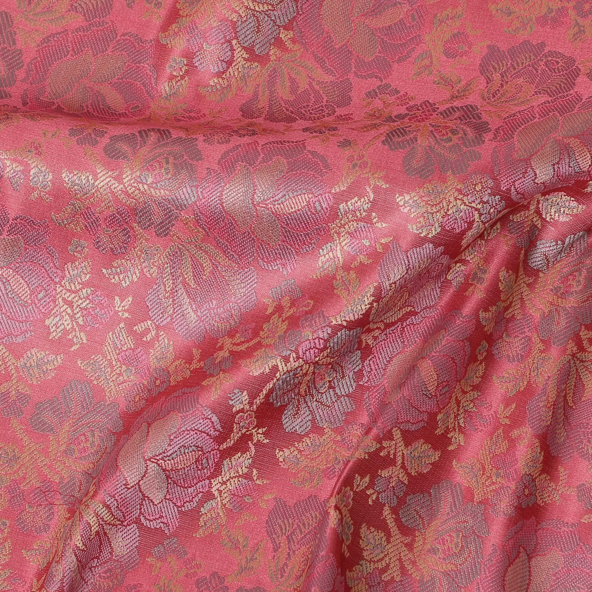 Crimson Blossom Brocade Fabric – Rich Textural Elegance-D19044