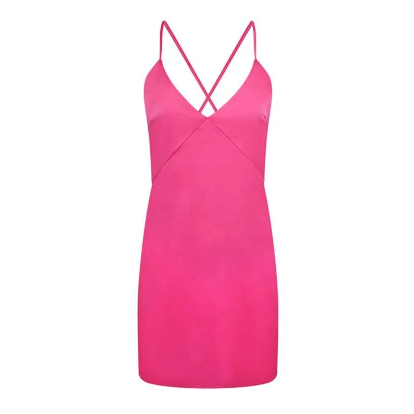 Cross Back Camisole Night Dress- Fuchsia