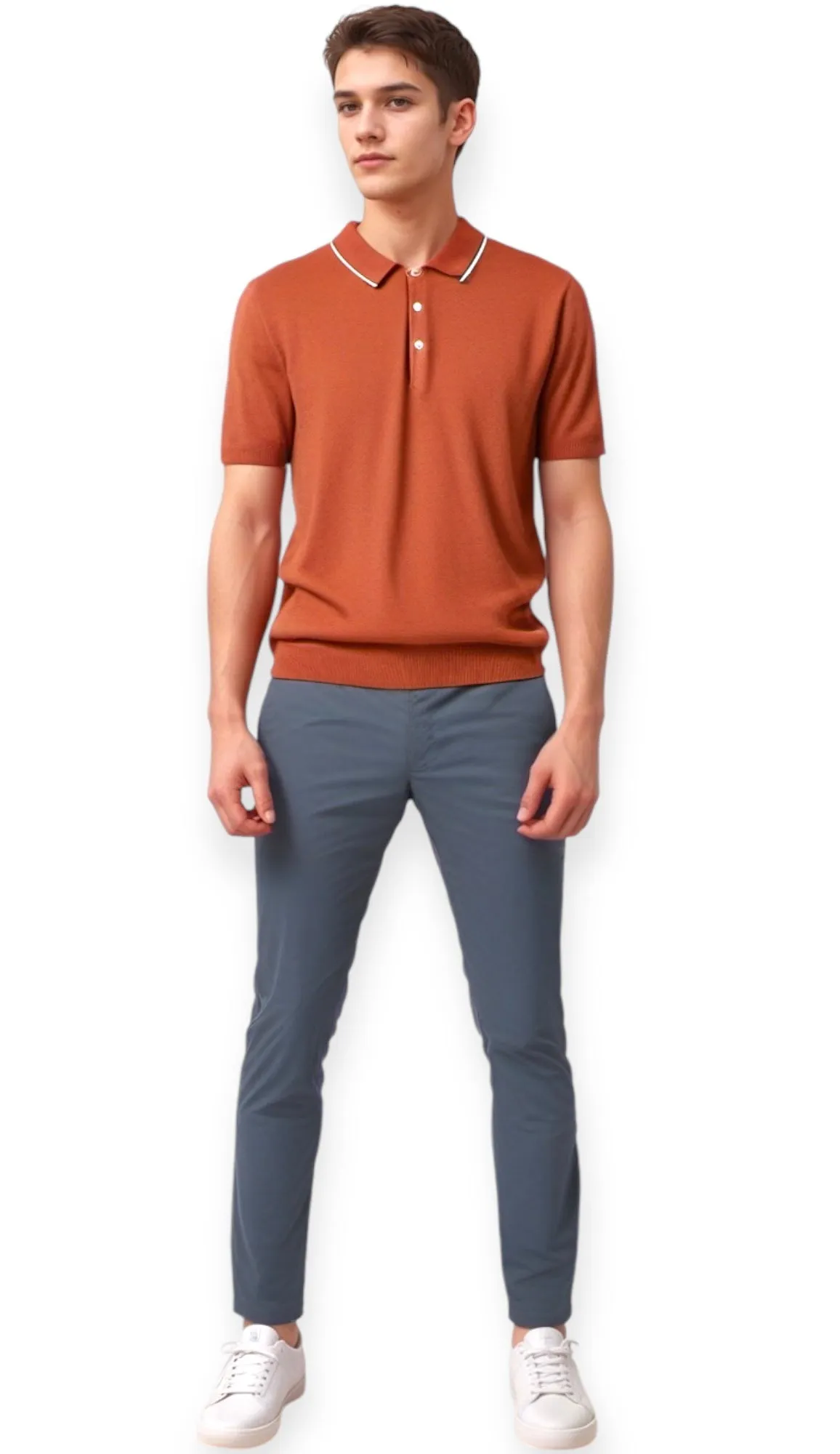 Dark Coral Ribbed Knit Polo Shirt