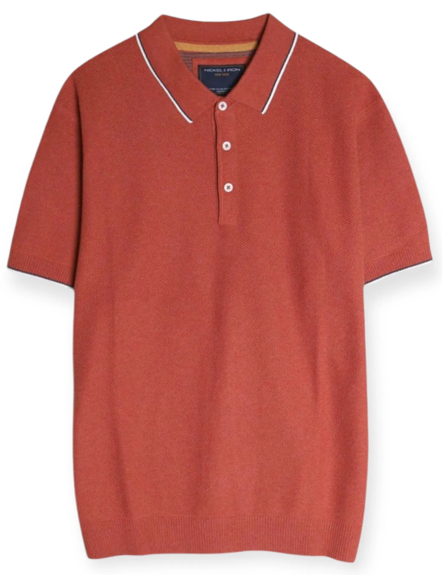 Dark Coral Ribbed Knit Polo Shirt