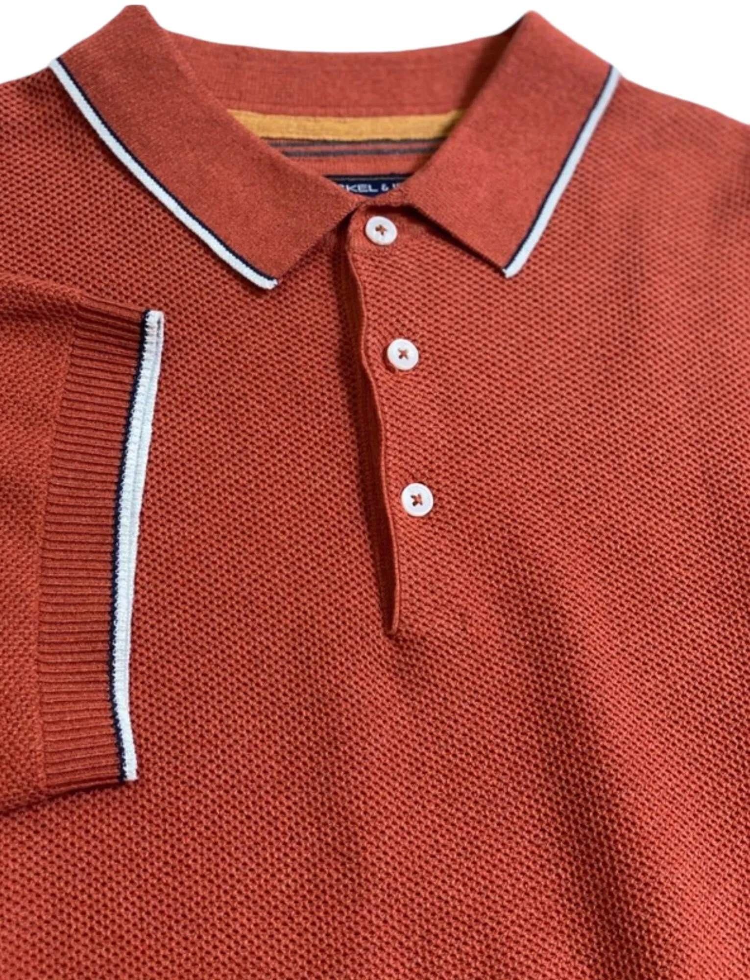 Dark Coral Ribbed Knit Polo Shirt