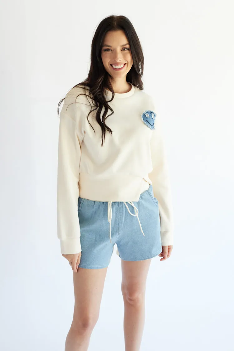 Denim and Ivory Colorblock Lounge Shorts