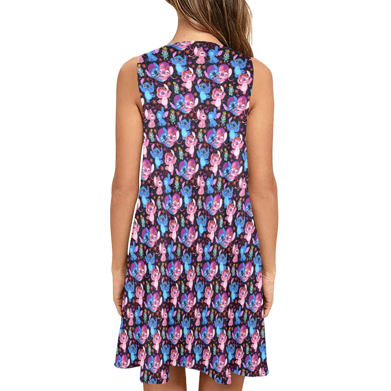 Disney Lilo And Stitch Angel Besties Sleeveless A-Line Pocket Dress