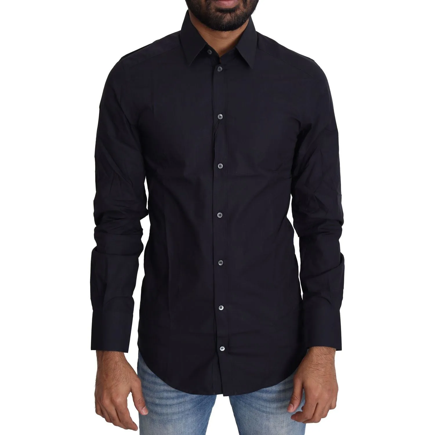 Dolce & Gabbana Navy Blue Slim Fit Gold Series Dress Shirt