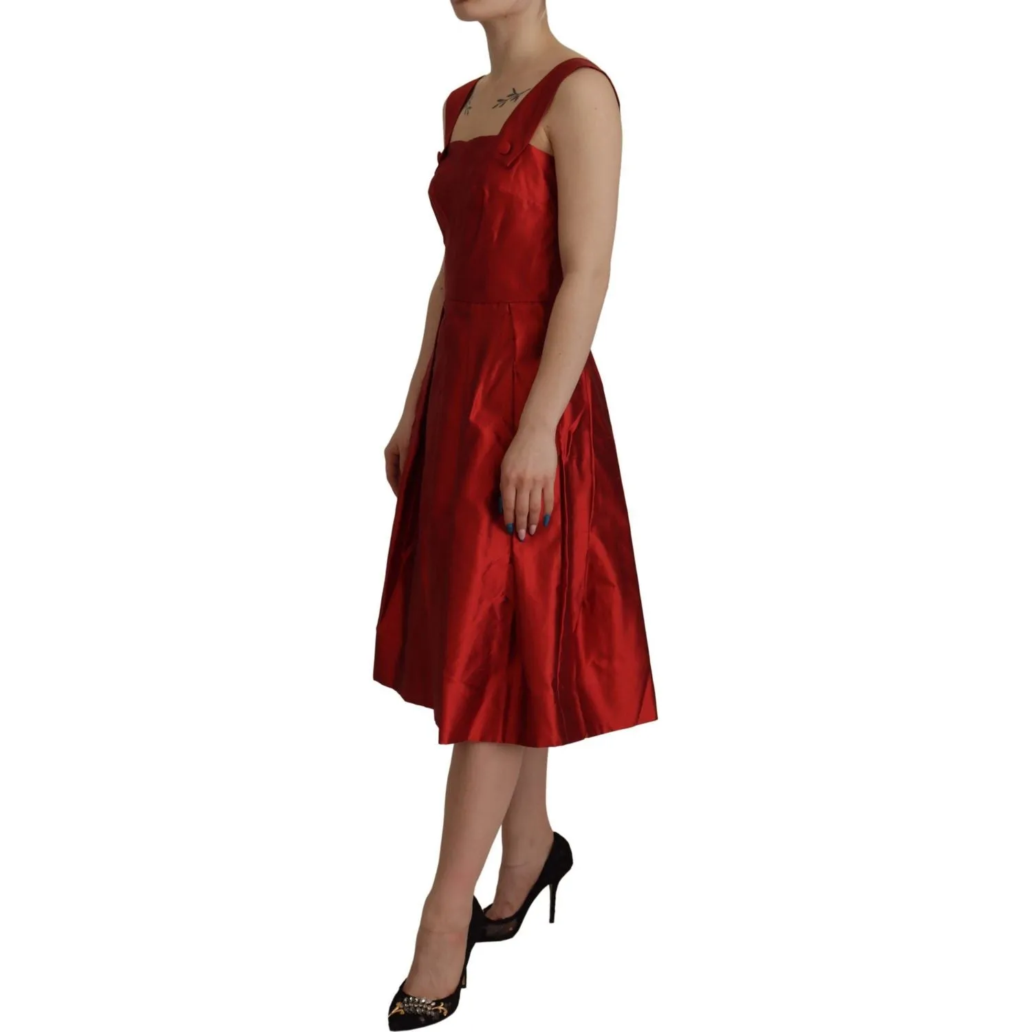 Dolce & Gabbana Radiant Red Silk A-Line Midi Dress