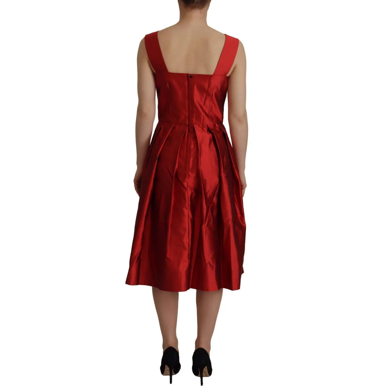 Dolce & Gabbana Radiant Red Silk A-Line Midi Dress