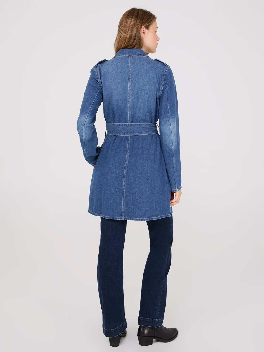 Double-Breasted Denim Trench Coat