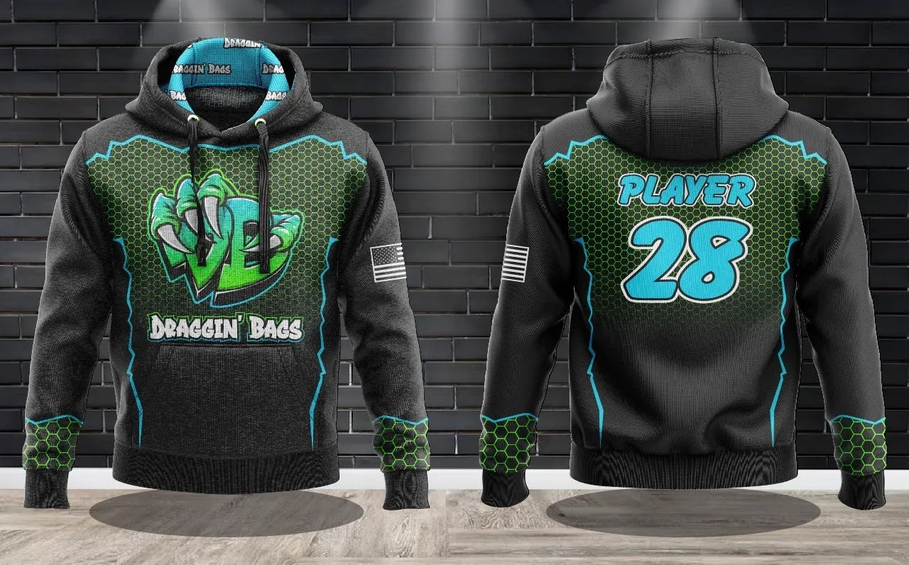 Draggin Bags Draggin Claw - Black Base Lime/UNC Blue Claw Performance Hooded Sweatshirt