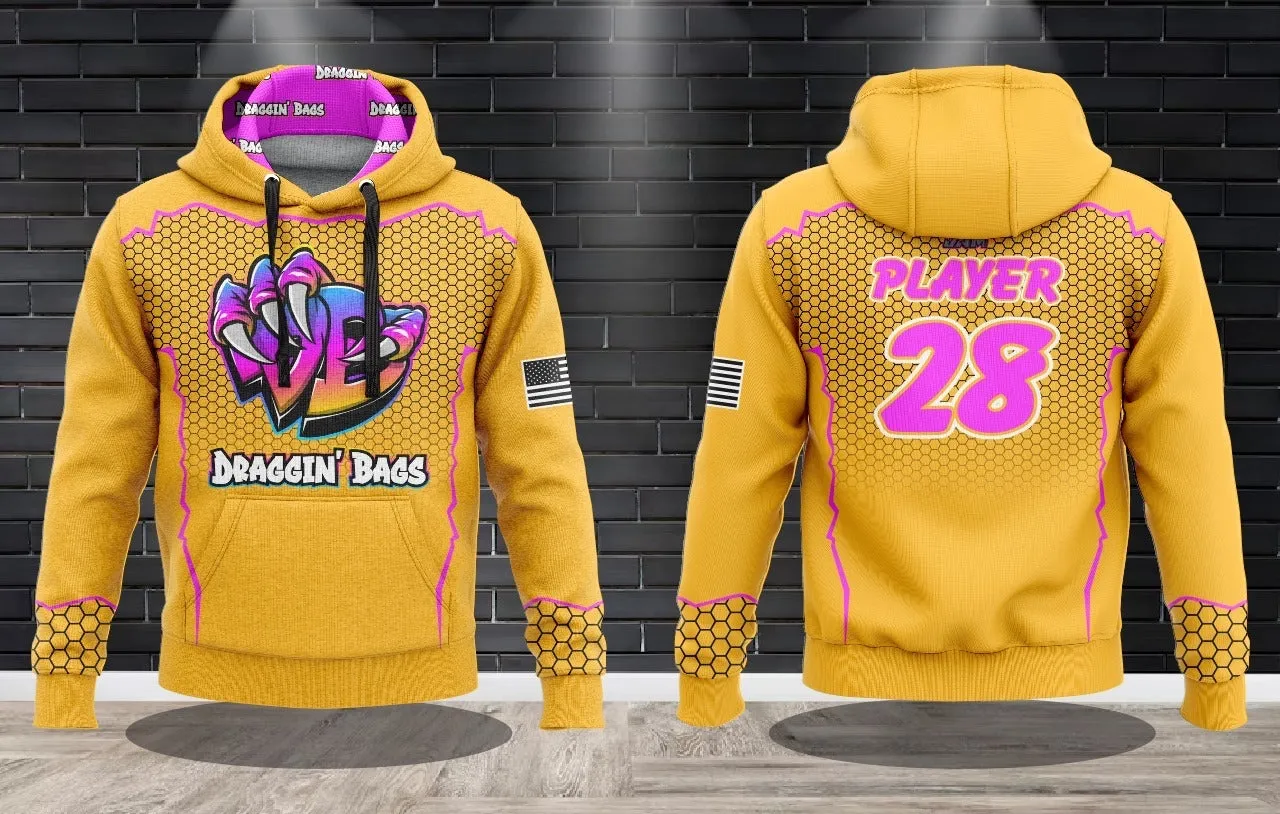 Draggin Bags Draggin Claw - Yellow Base Purple/Blue Claw Performance Hooded Sweatshirt