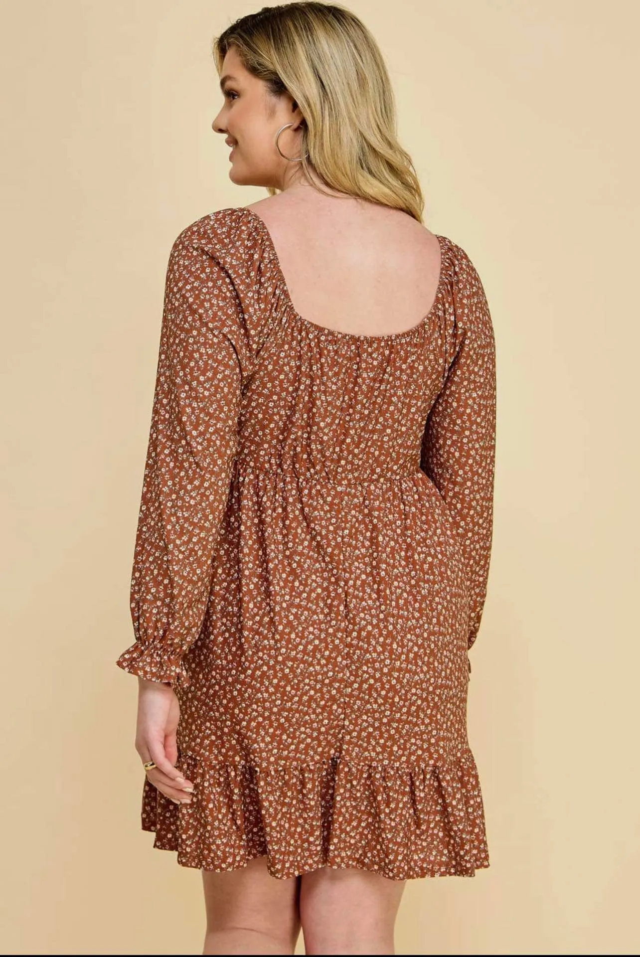 Dress - Floral Babydoll Dress, Mocha, Also Plus Size