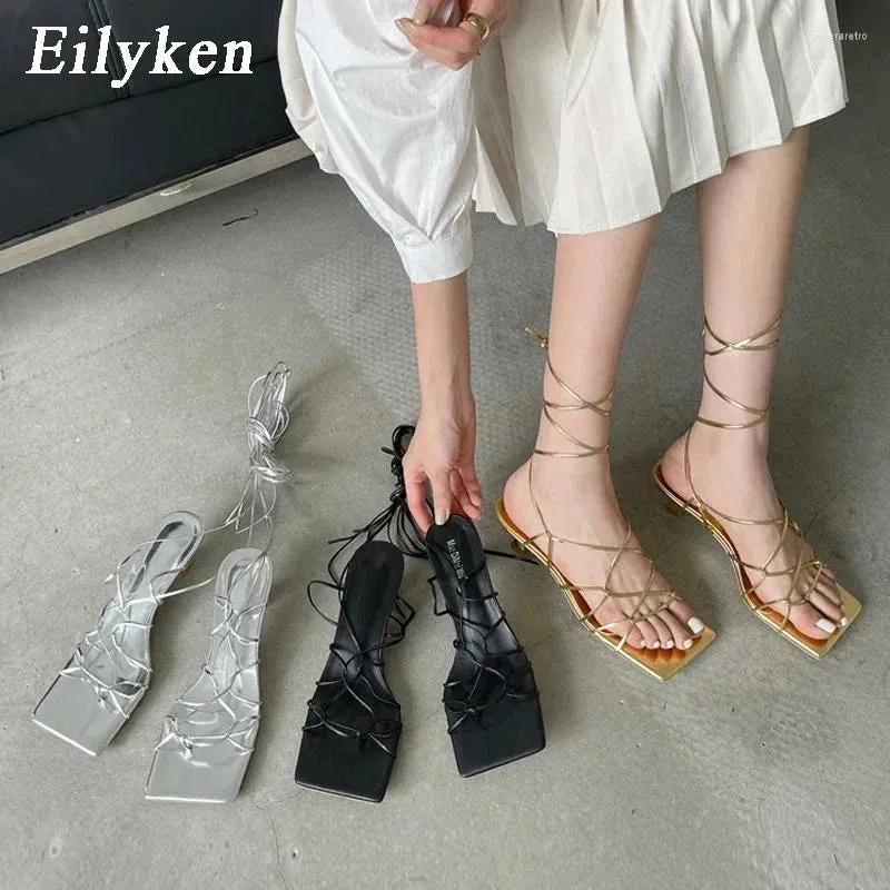 Dress Shoes Fashion Thin Low Heel Lace Up Rome Women Sandals Summer Gladiator Casual Narrow Band Ankle Strap Big Size 35-40