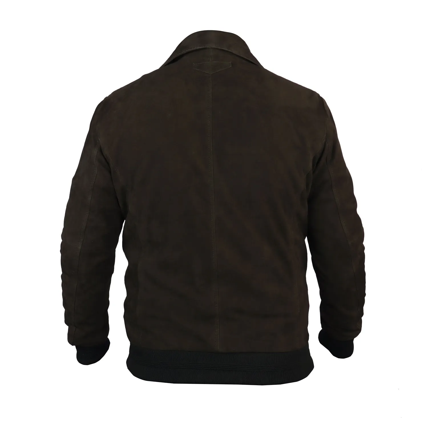 Dual Collar Bomber Olive Suede Leather Jacket For Men with Flap Pockets Button Closure By Brune And Bareskin