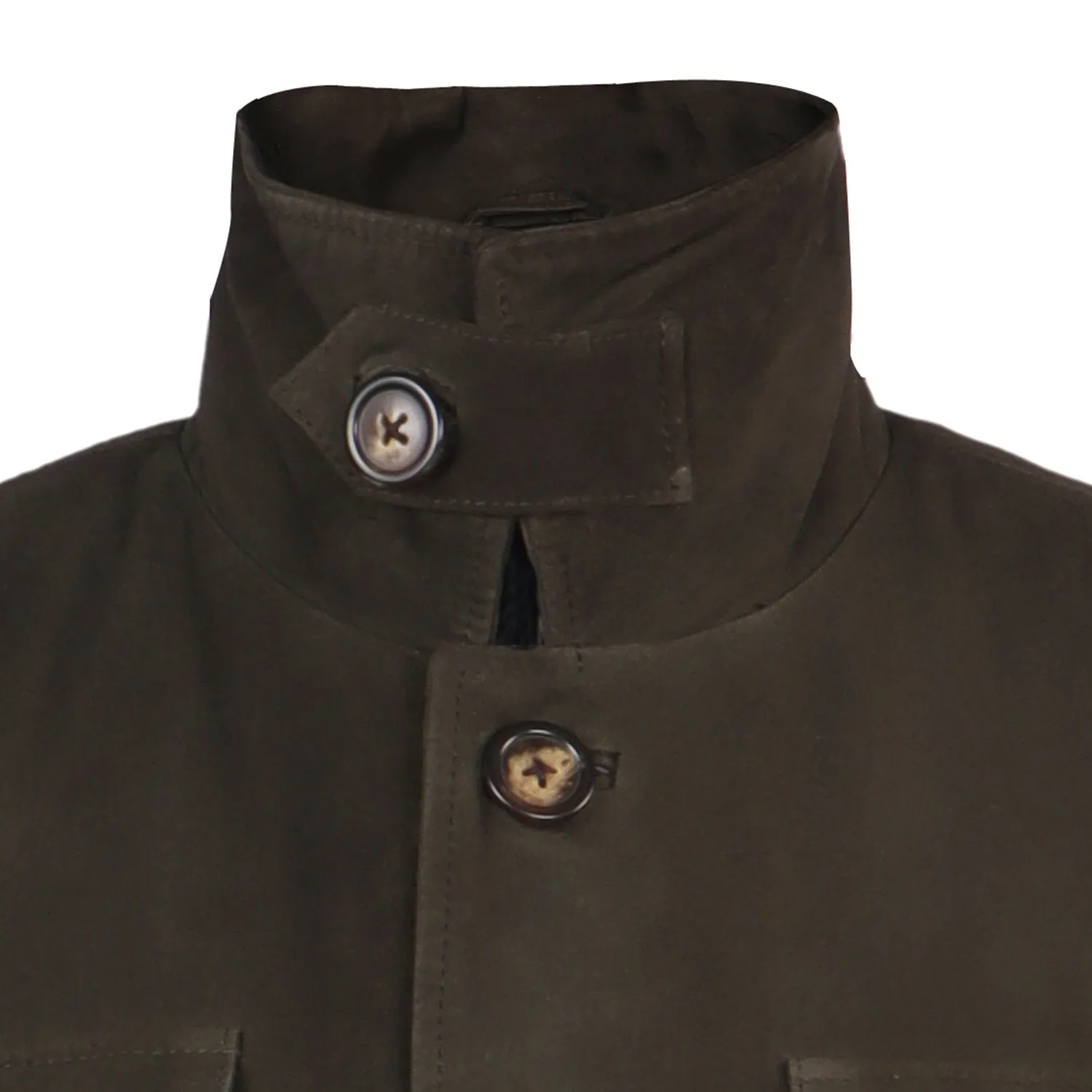 Dual Collar Bomber Olive Suede Leather Jacket For Men with Flap Pockets Button Closure By Brune And Bareskin