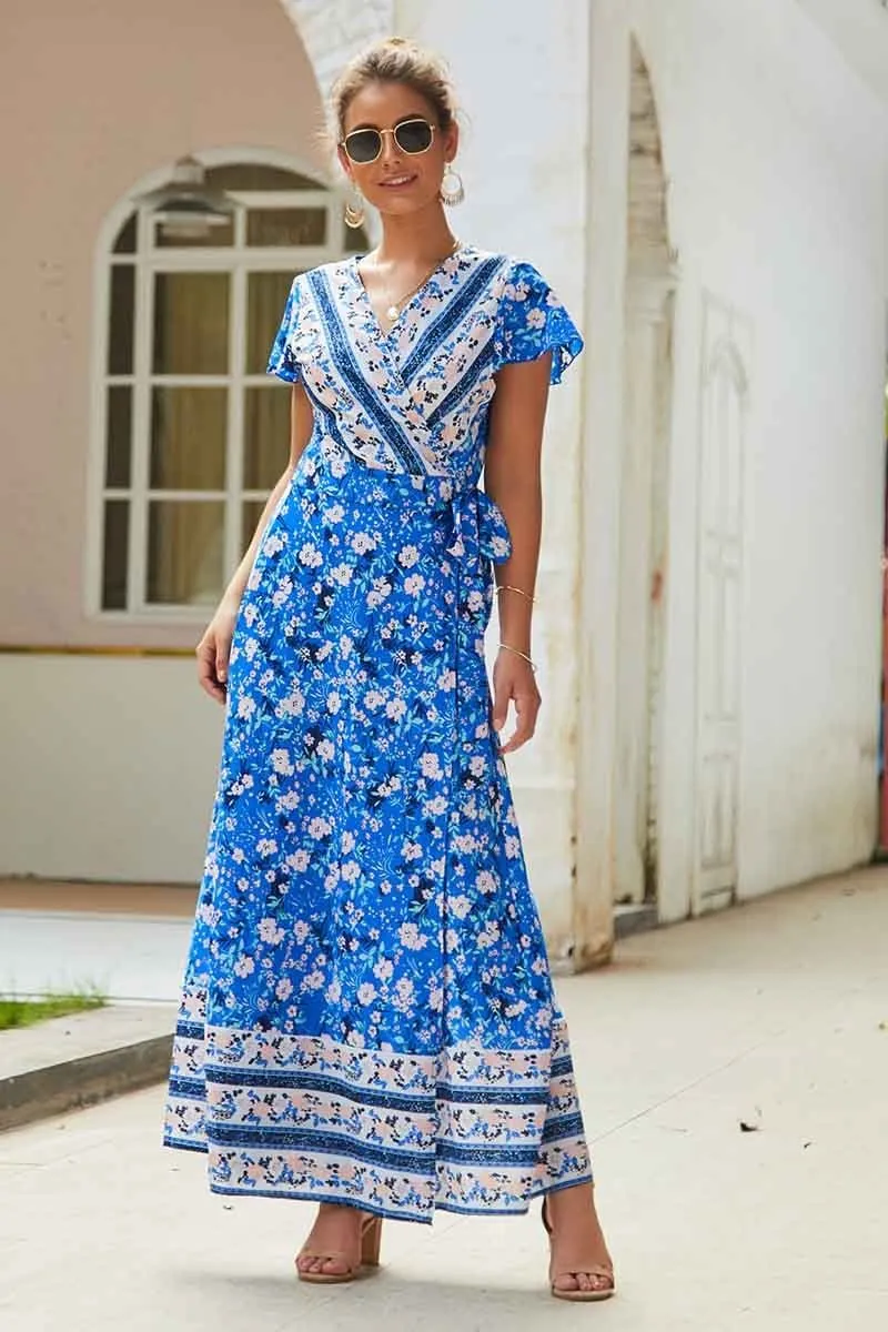 Dunnmall Fashion Casual Printed Maxi Dress