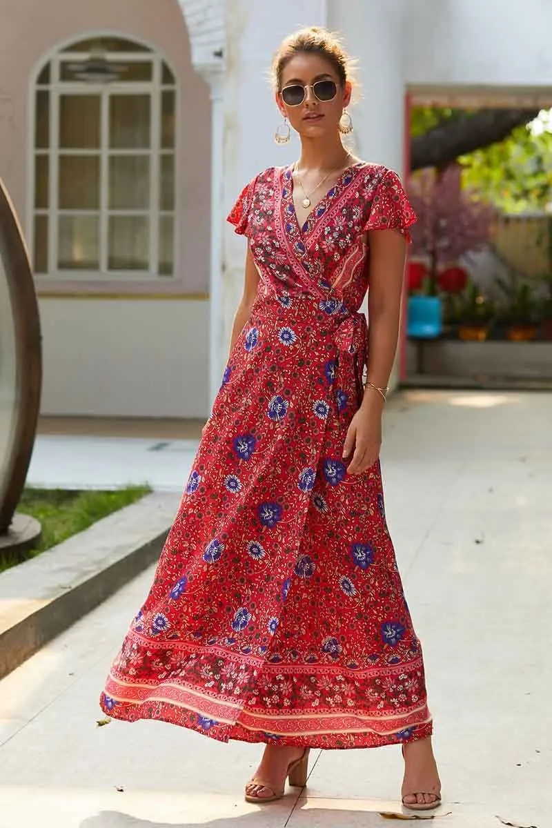 Dunnmall Fashion Casual Printed Maxi Dress