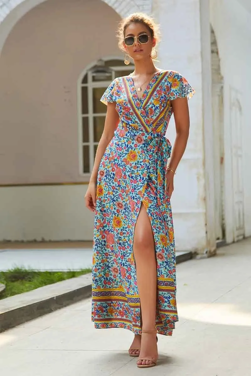 Dunnmall Fashion Casual Printed Maxi Dress