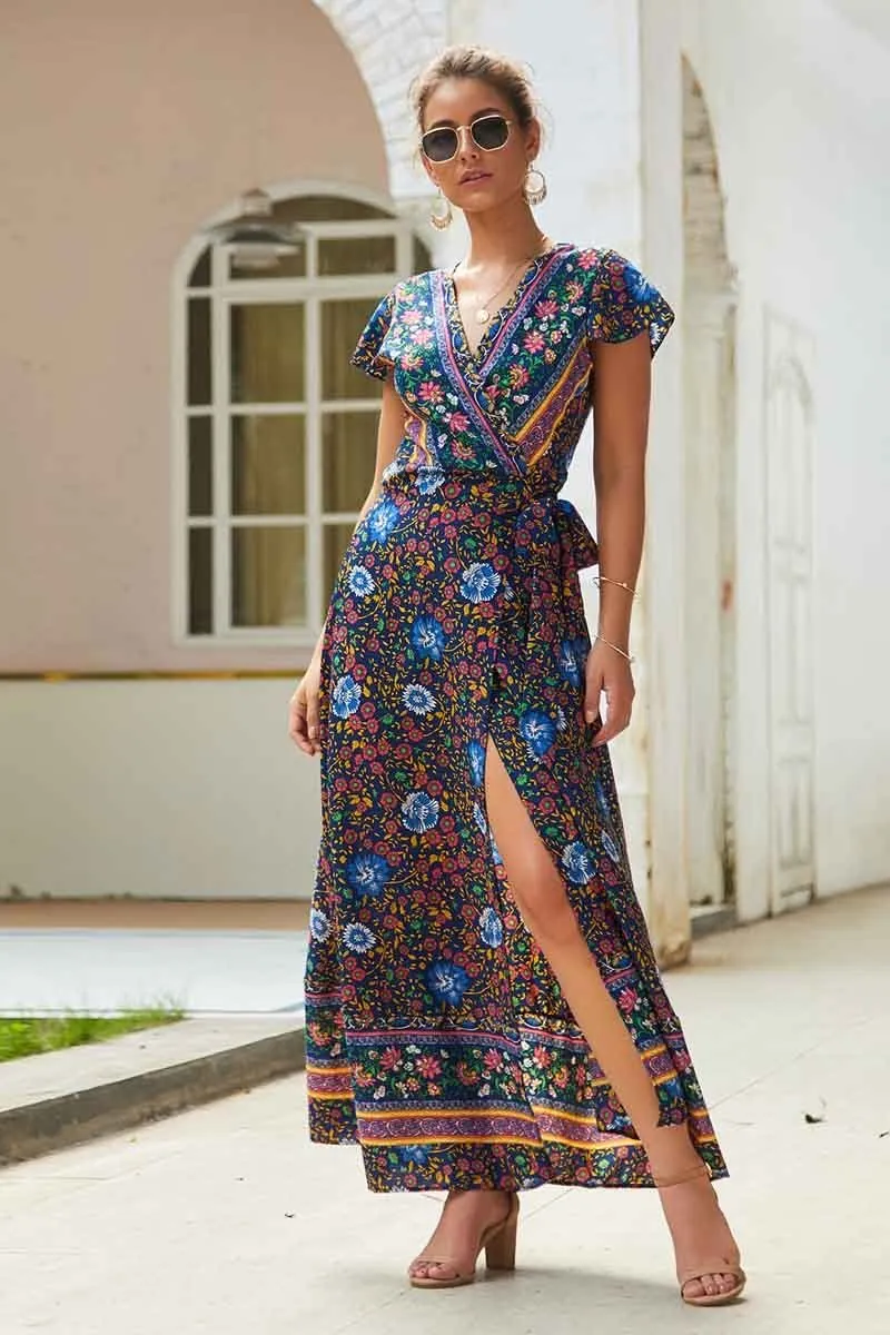 Dunnmall Fashion Casual Printed Maxi Dress