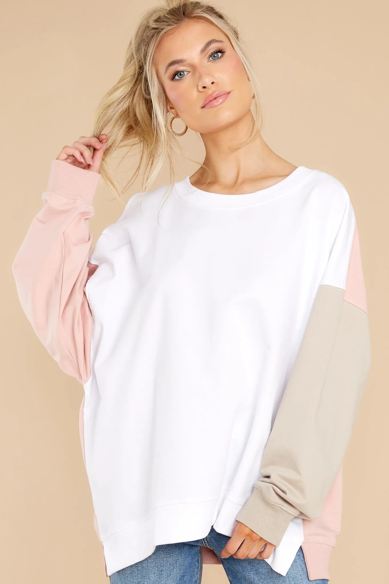 Energized Feeling Ivory Colorblock Sweatshirt