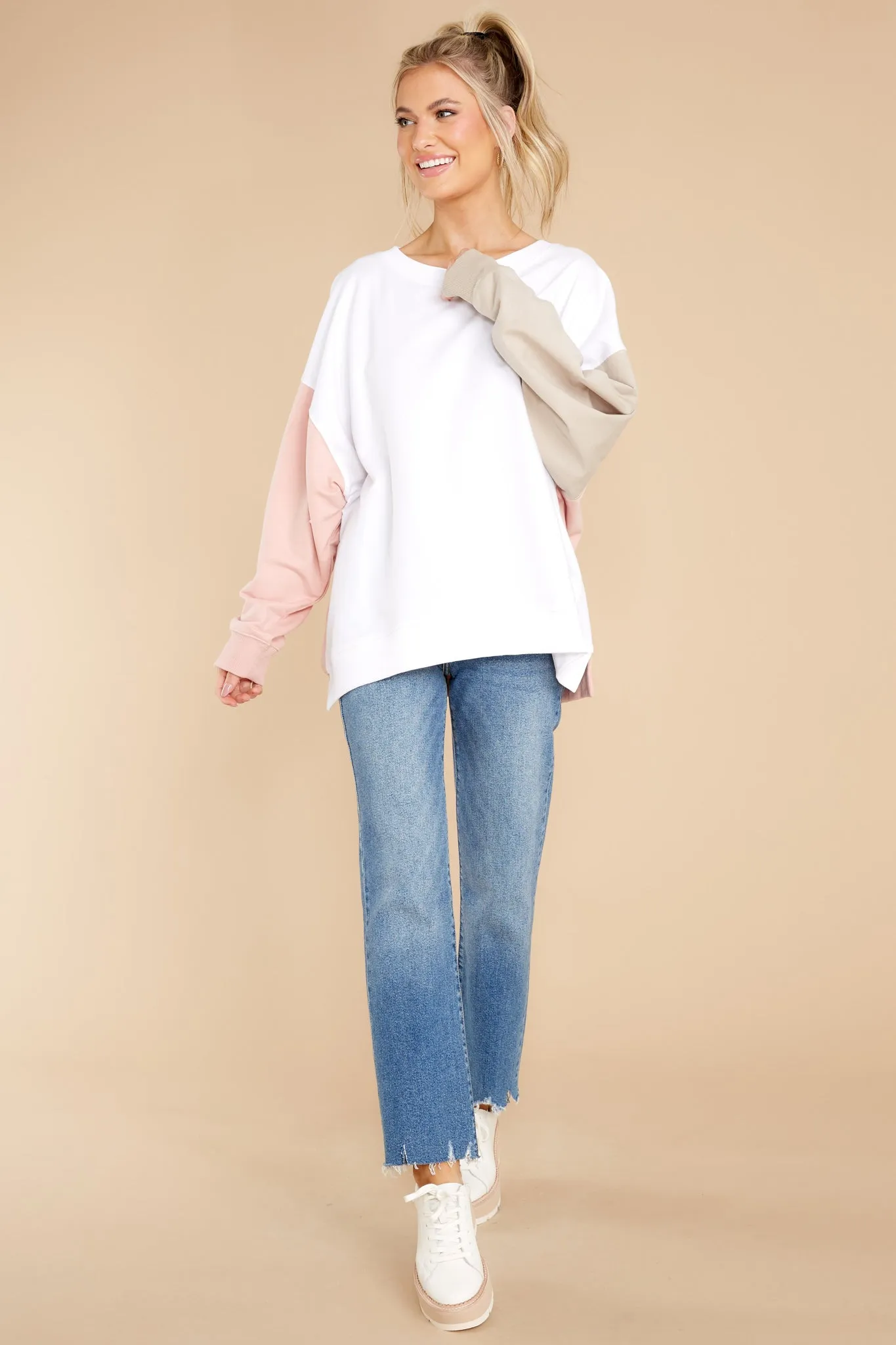 Energized Feeling Ivory Colorblock Sweatshirt