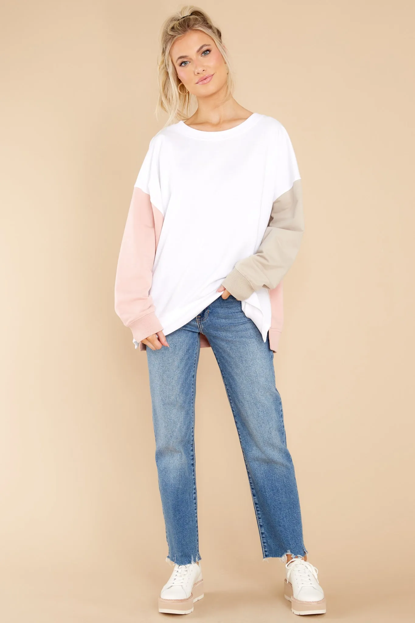 Energized Feeling Ivory Colorblock Sweatshirt