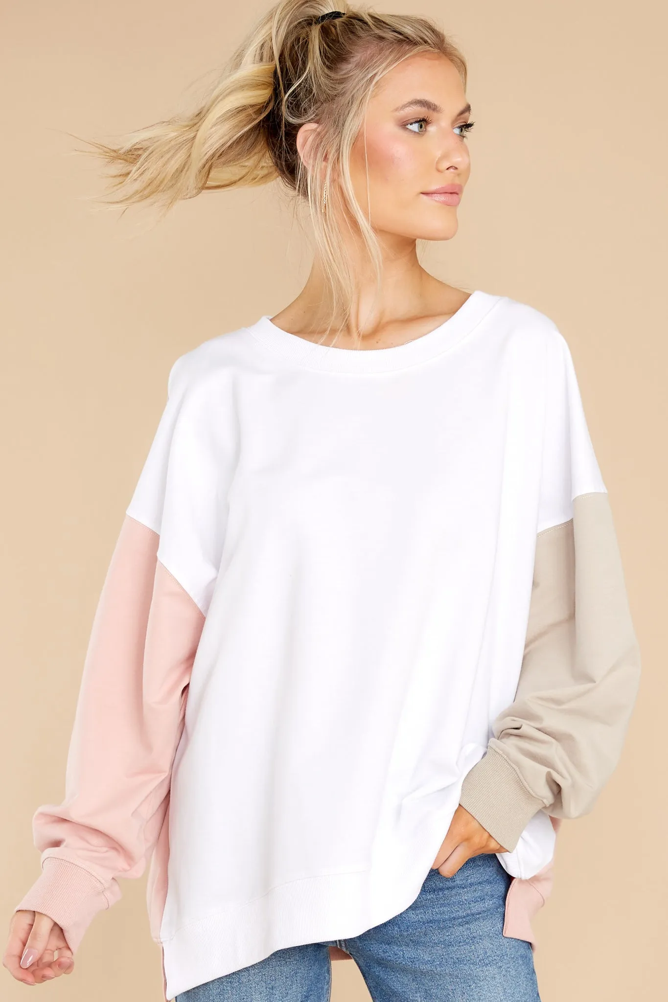 Energized Feeling Ivory Colorblock Sweatshirt