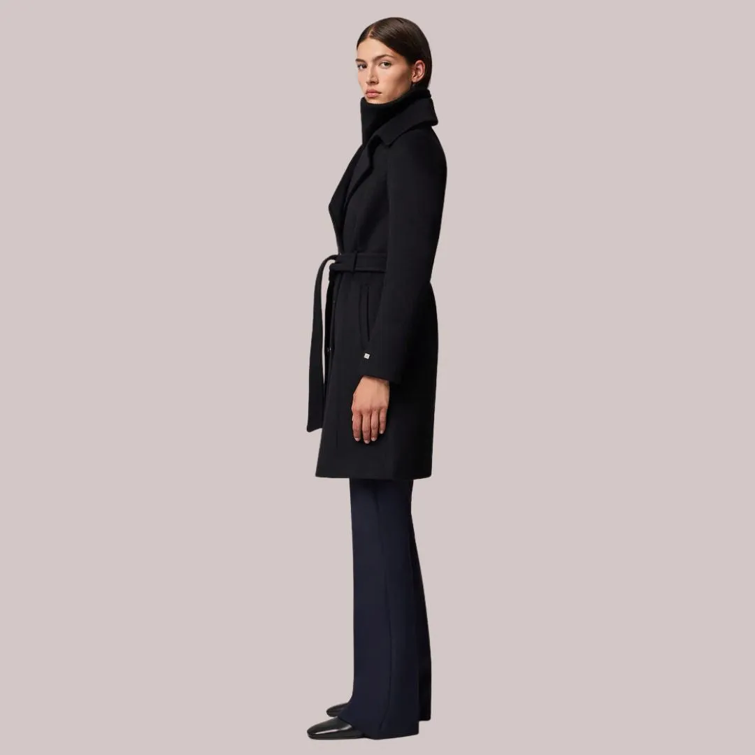 Fabianne Semi-Fitted Classic Wool Coat With Removable Bib (Black)