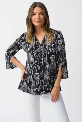 FASHION PRINT ZIP NECK TOP