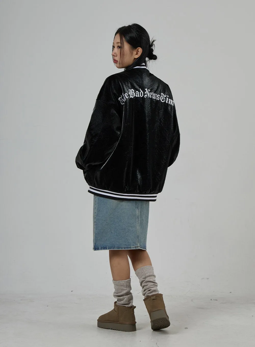 Faux Leather Oversized Graphic Jacket Unisex CD27