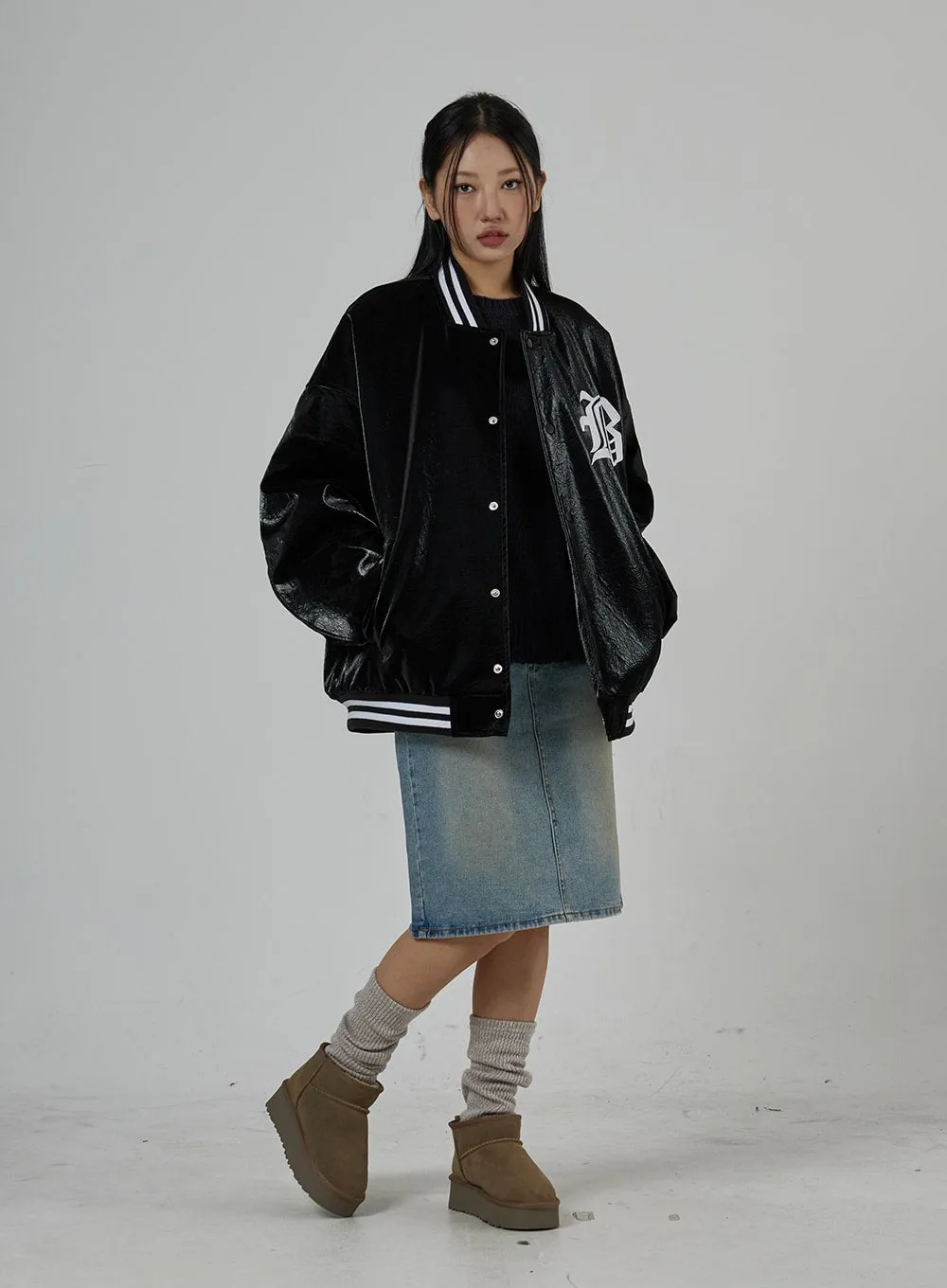 Faux Leather Oversized Graphic Jacket Unisex CD27