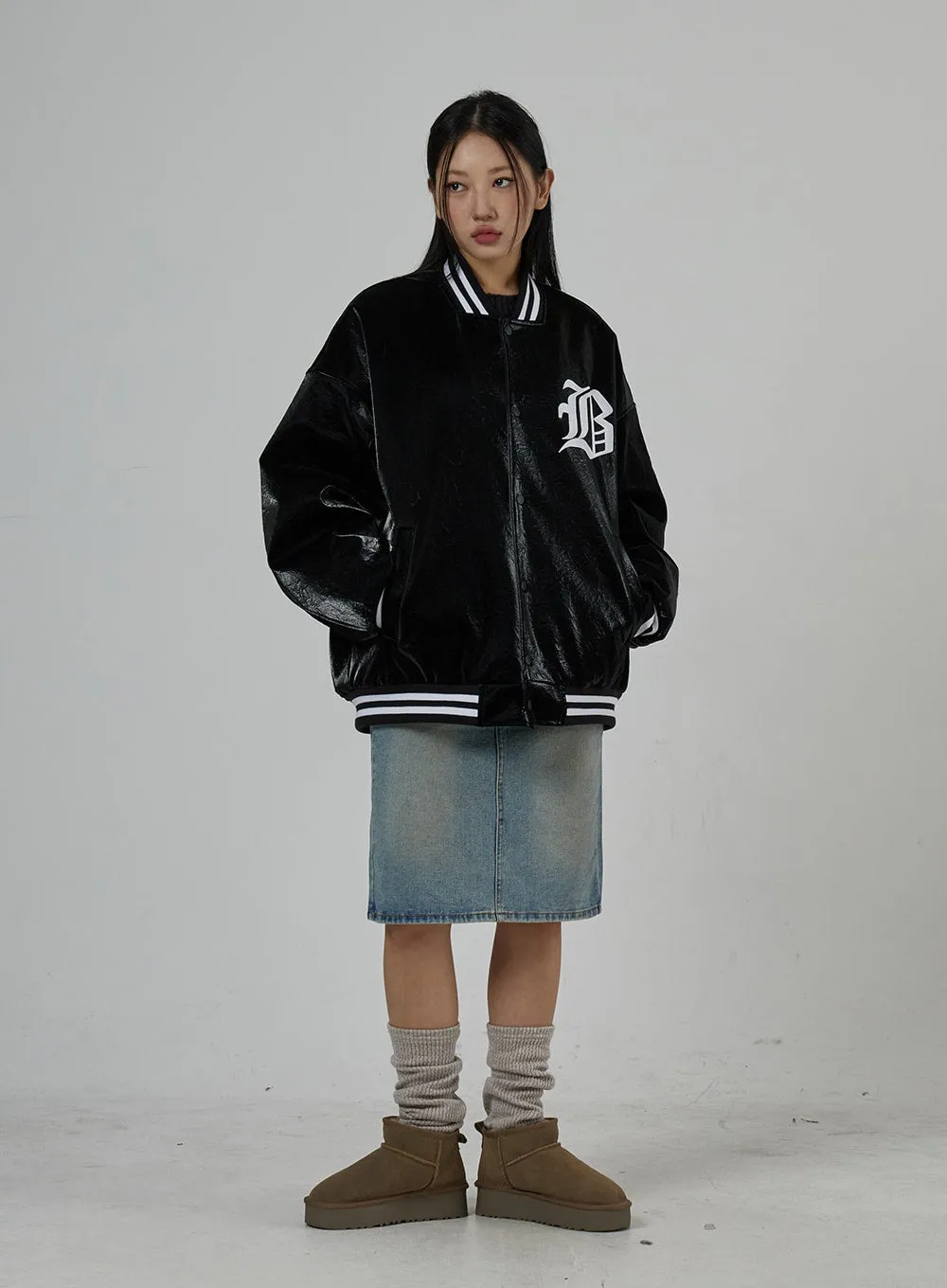 Faux Leather Oversized Graphic Jacket Unisex CD27