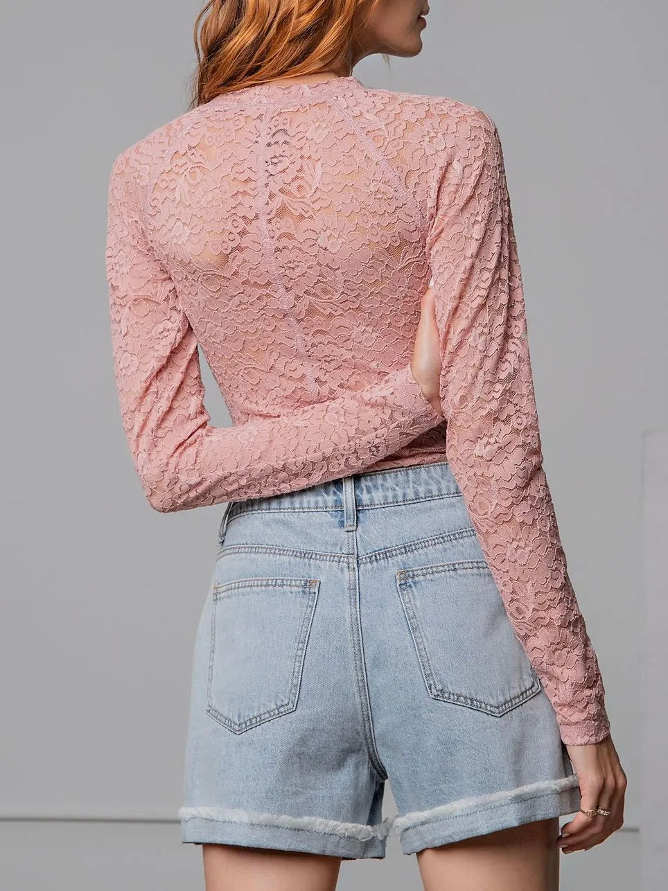 Fitted Lace Long Sleeve - Dusty Rose FINAL SALE