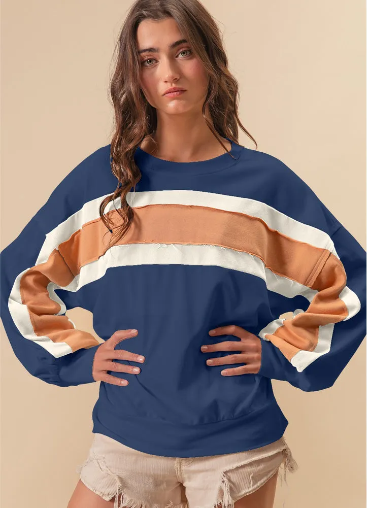 French Terry Colorblock Sweatshirt in Indigo/Mustard/Ivory by BiBi