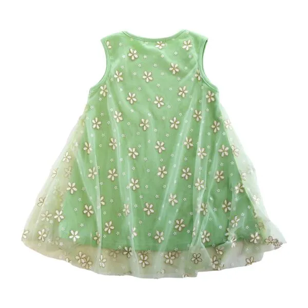 Glitter Floral Mesh Dress Green