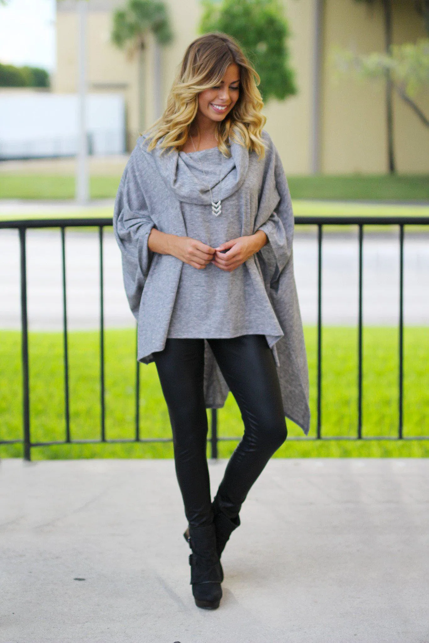 Gray Off Shoulder Poncho