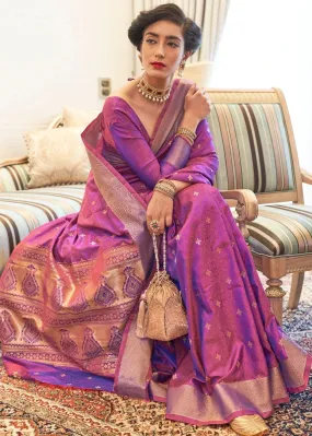 Groovy Purple Kanjivaram Silk Saree With Groovy Blouse Piece