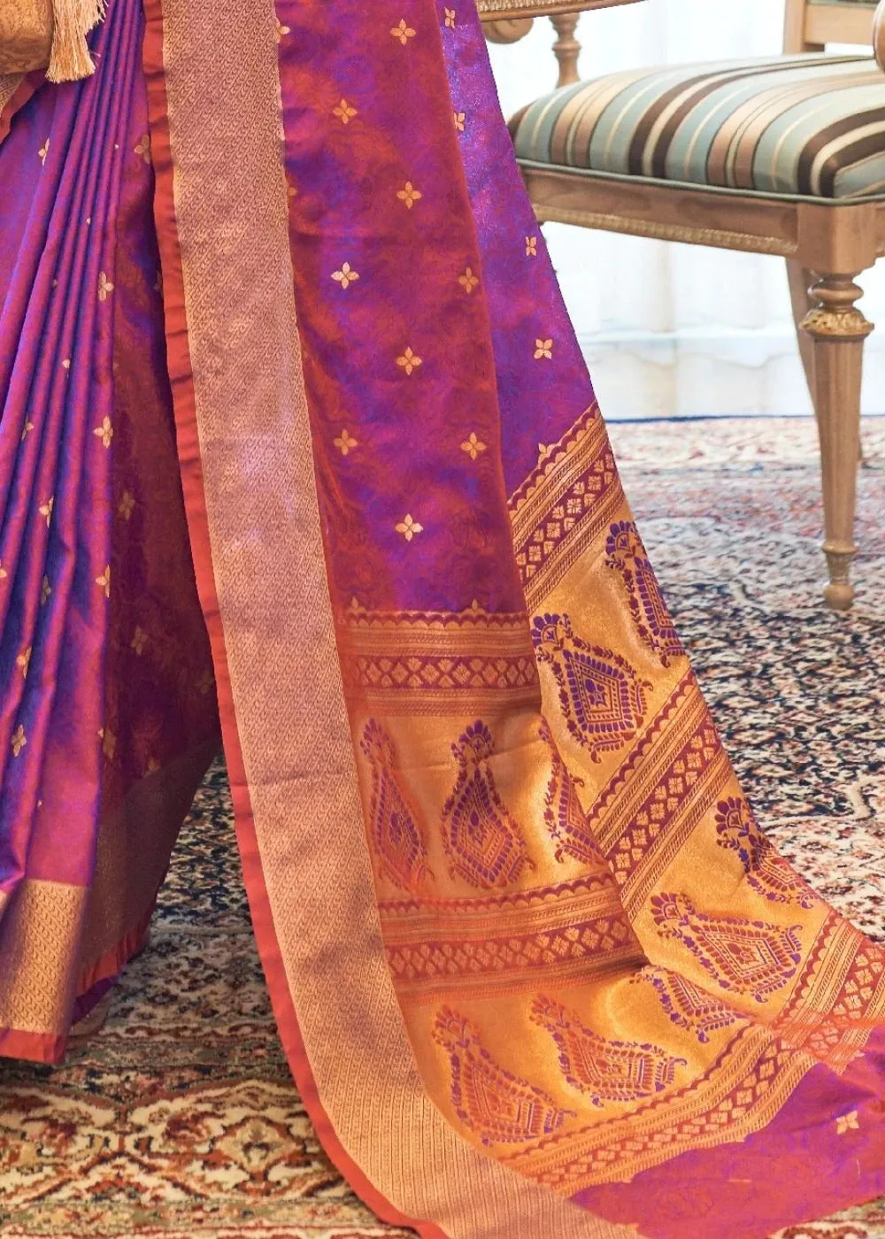 Groovy Purple Kanjivaram Silk Saree With Groovy Blouse Piece