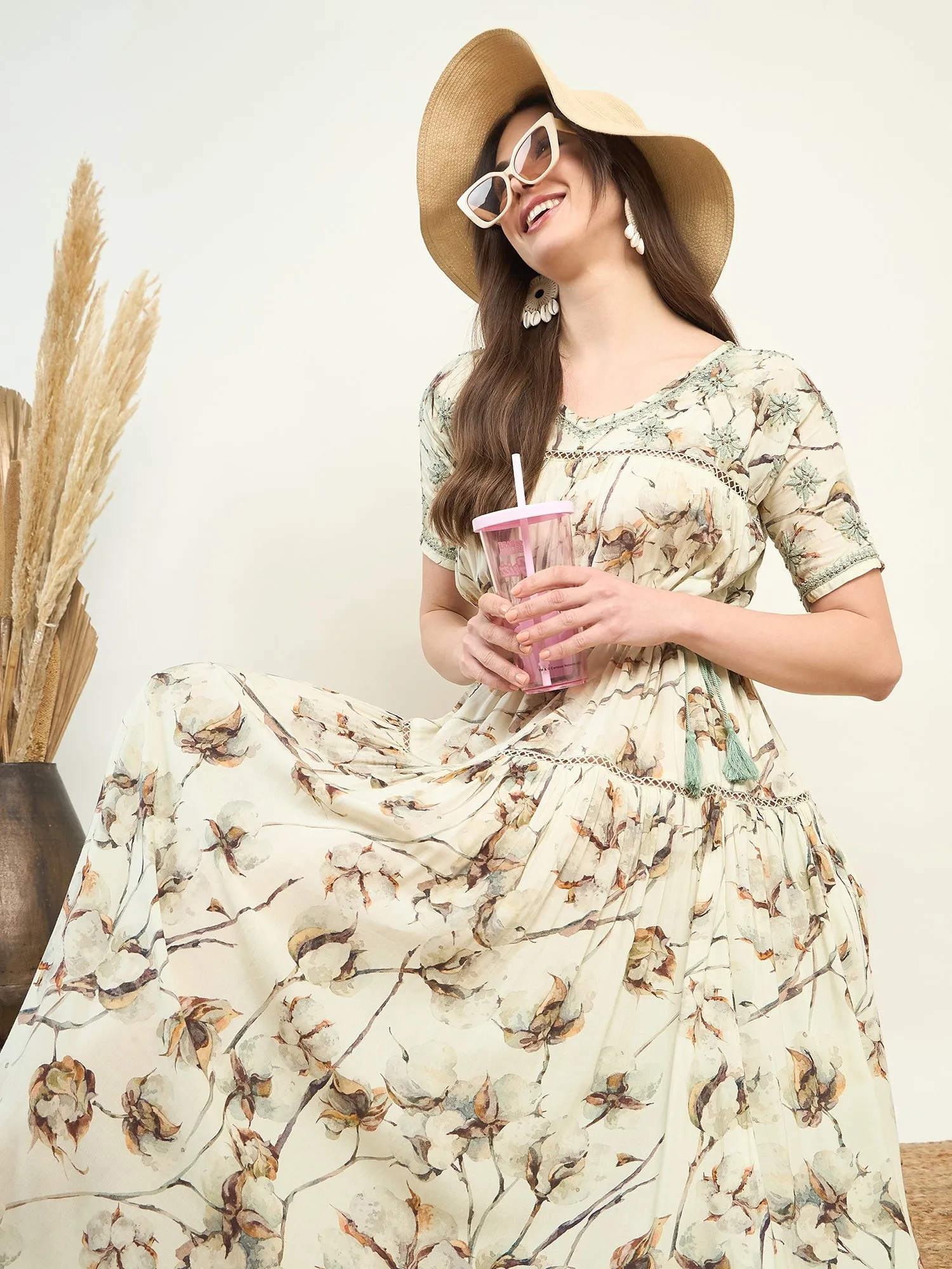 Hand Embroidered Flowy Floral Resort Dress