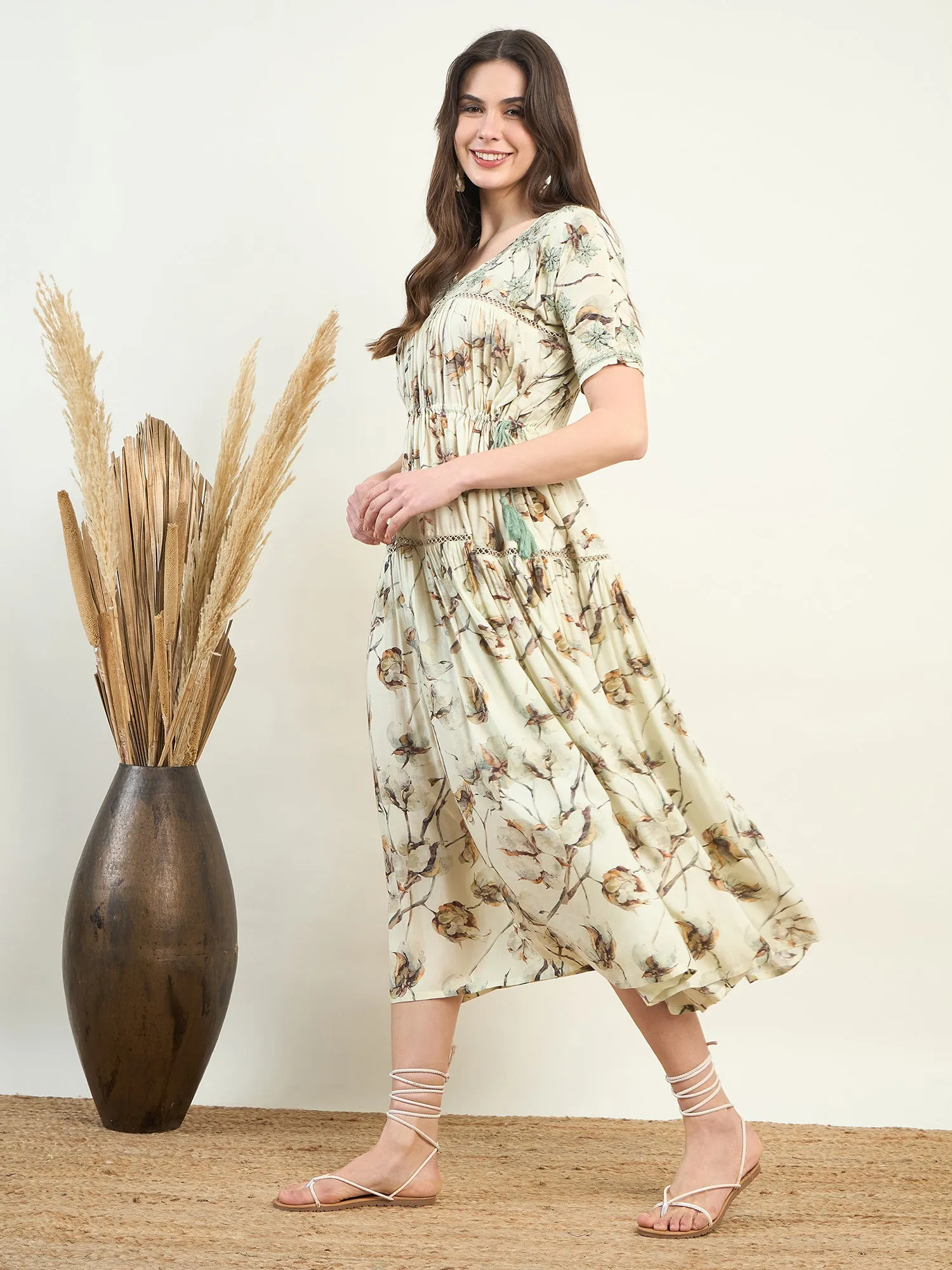 Hand Embroidered Flowy Floral Resort Dress