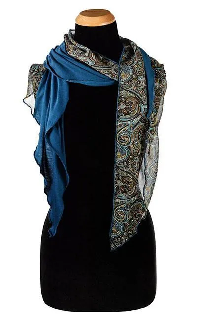 Handkerchief Scarf - Peacock Paisley with Blue Moon Jersey Knit (Two Left!)