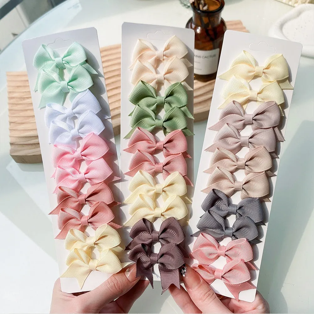 Handmade Bow Hair Clip Set - Pack of 10