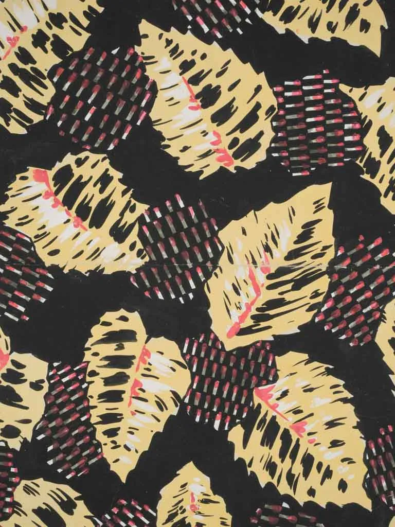 Handpainted Fabric Design by Arthur Litt - leaf pattern w/ black, pink & white