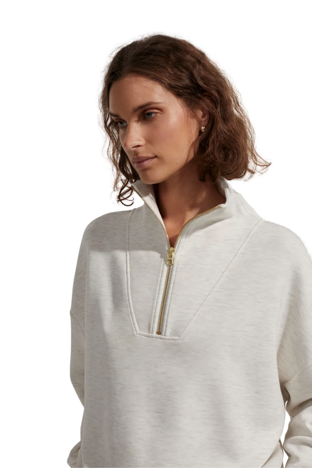 Hawley Half Zip Sweat Ivory Marl