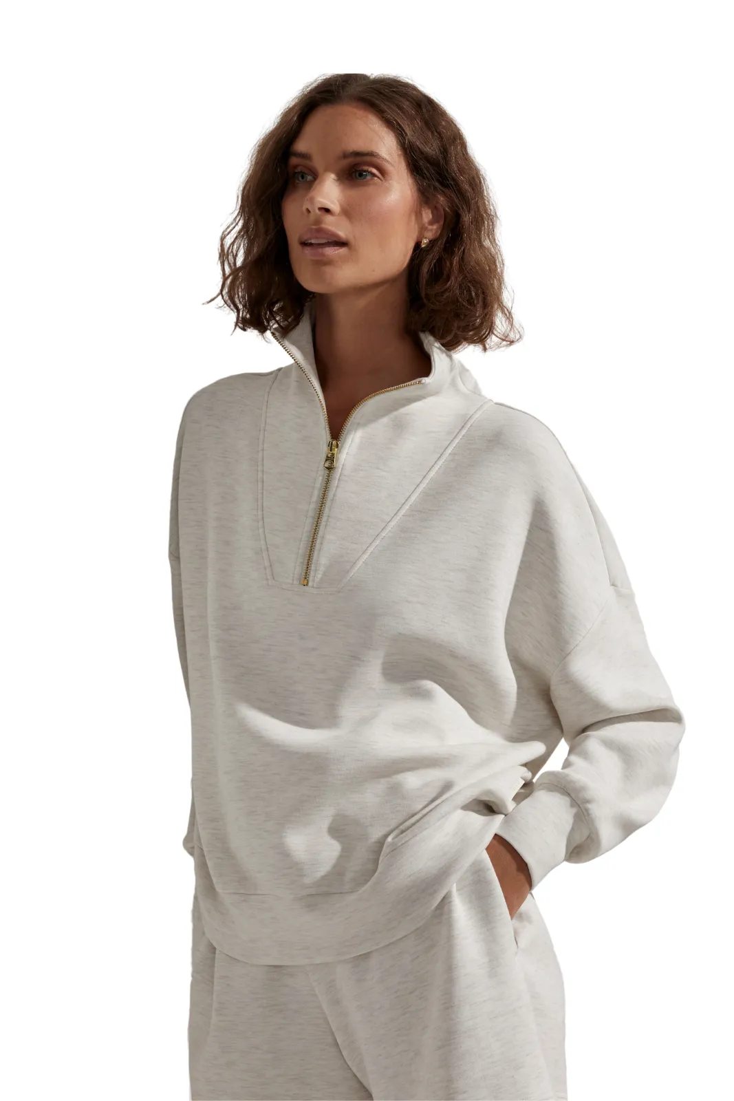 Hawley Half Zip Sweat Ivory Marl