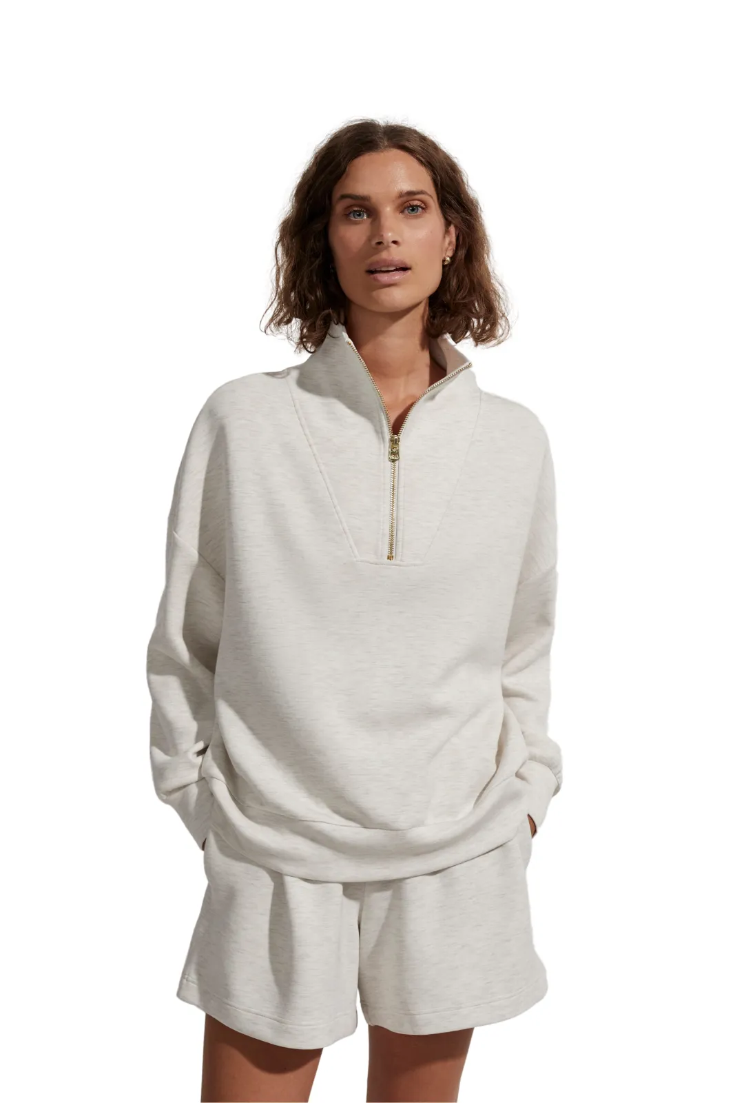 Hawley Half Zip Sweat Ivory Marl