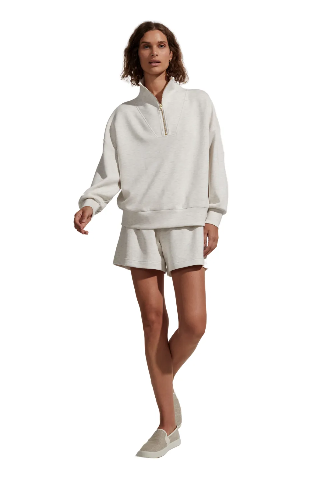 Hawley Half Zip Sweat Ivory Marl