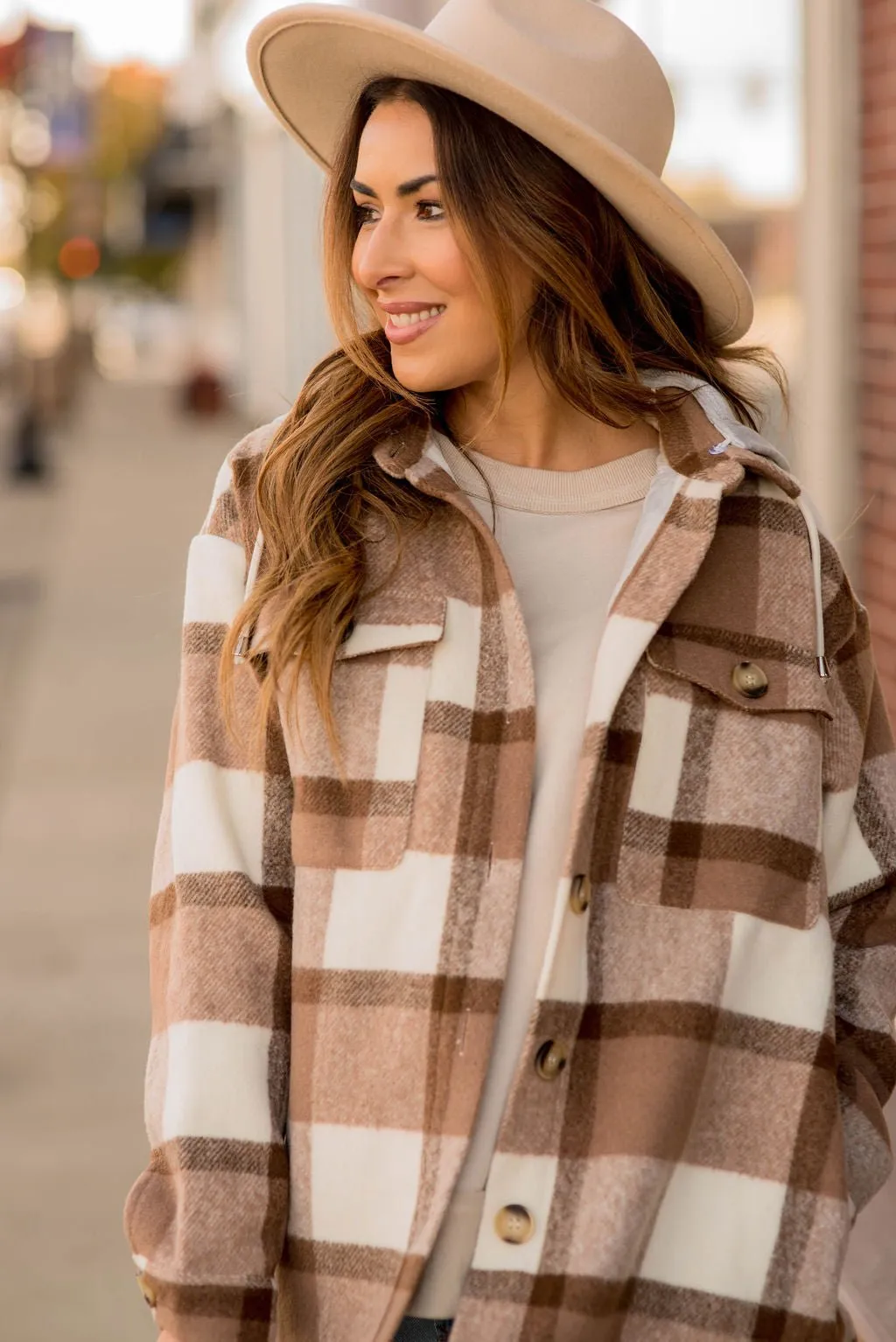 Head In The Clouds Hooded Plaid Shacket