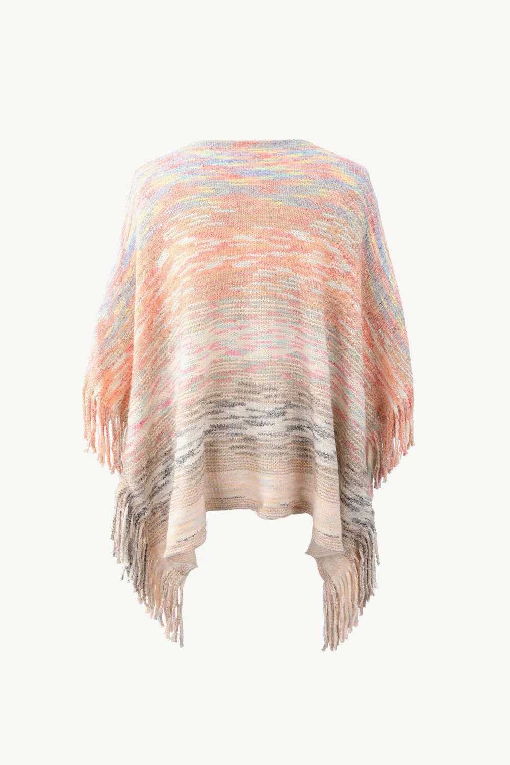 Heathered Boat Neck Fringed Poncho