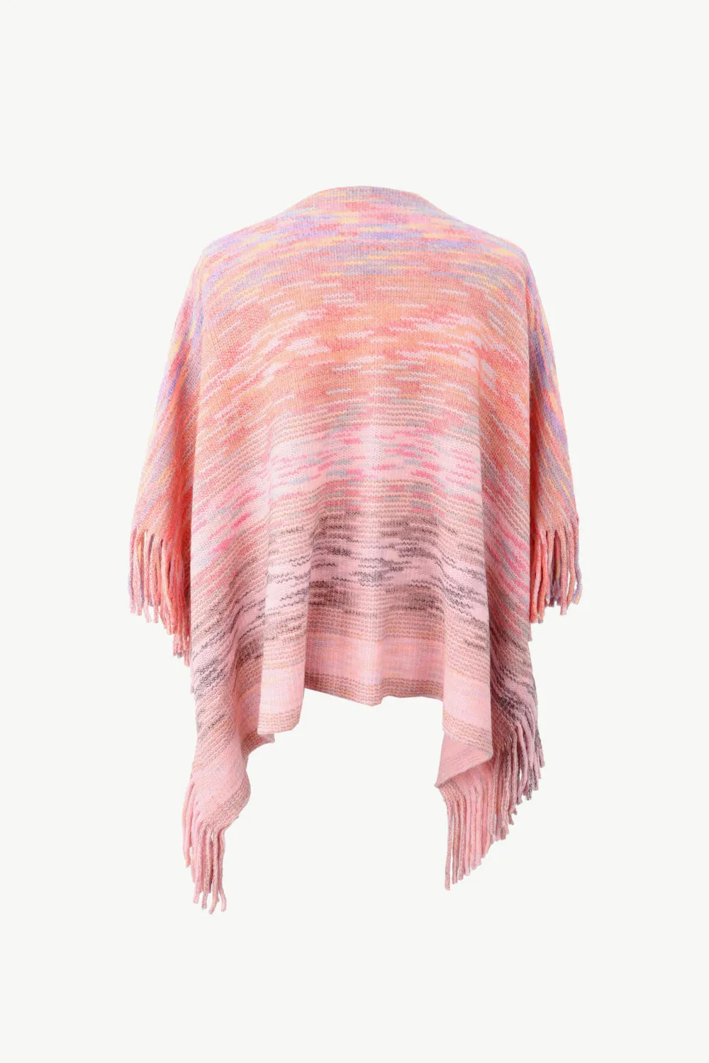 Heathered Boat Neck Fringed Poncho