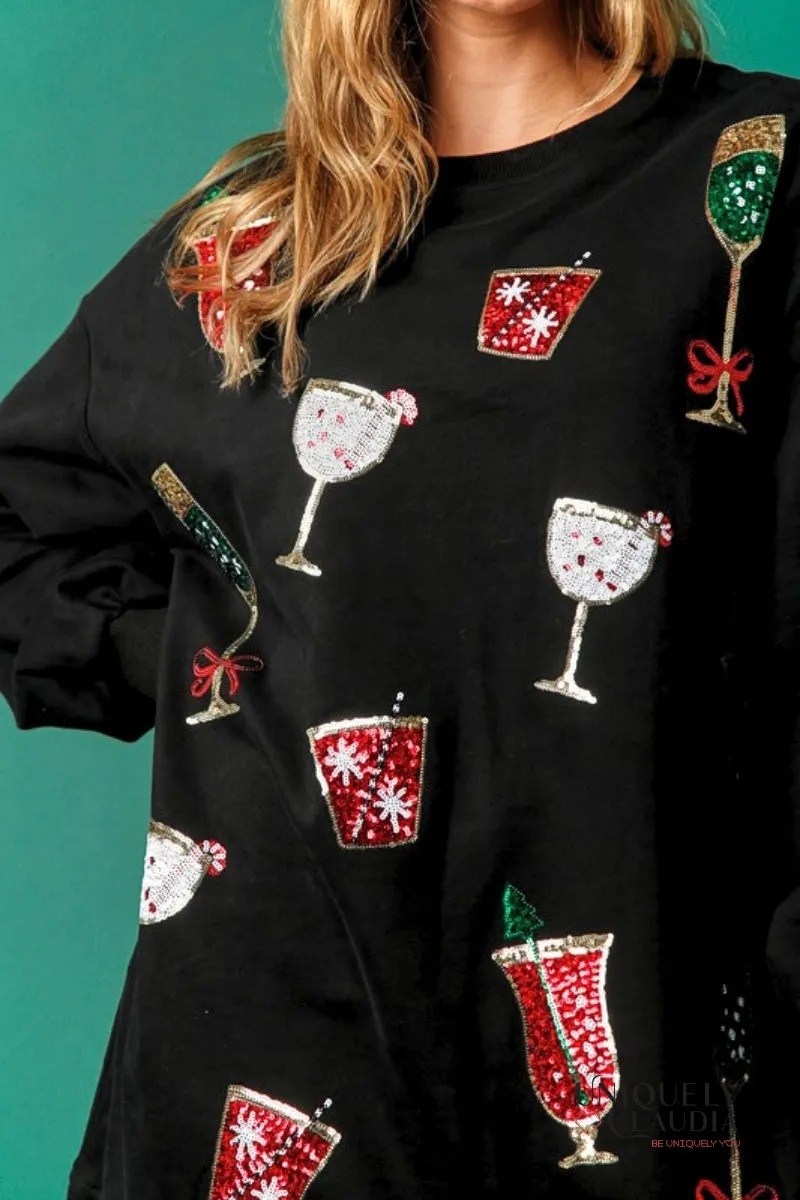 Holiday Cheer Embellished Sweatshirt Dress