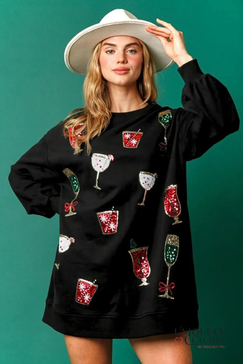 Holiday Cheer Embellished Sweatshirt Dress